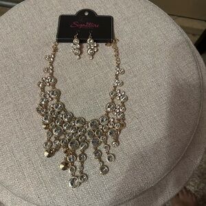 Paparazzi Zi Rosa signature gold tone rhinestone necklace and earrings